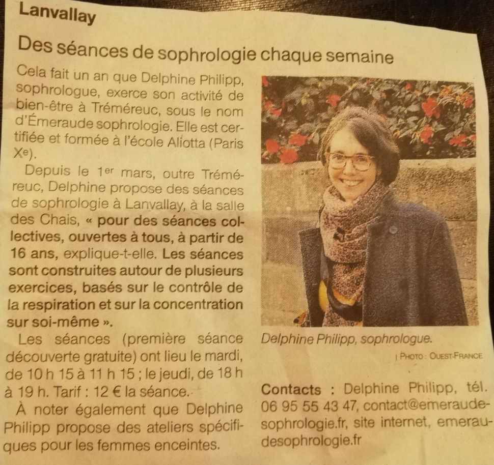 Delphine Emeraude sophrologie dans la presse locale lanvallay