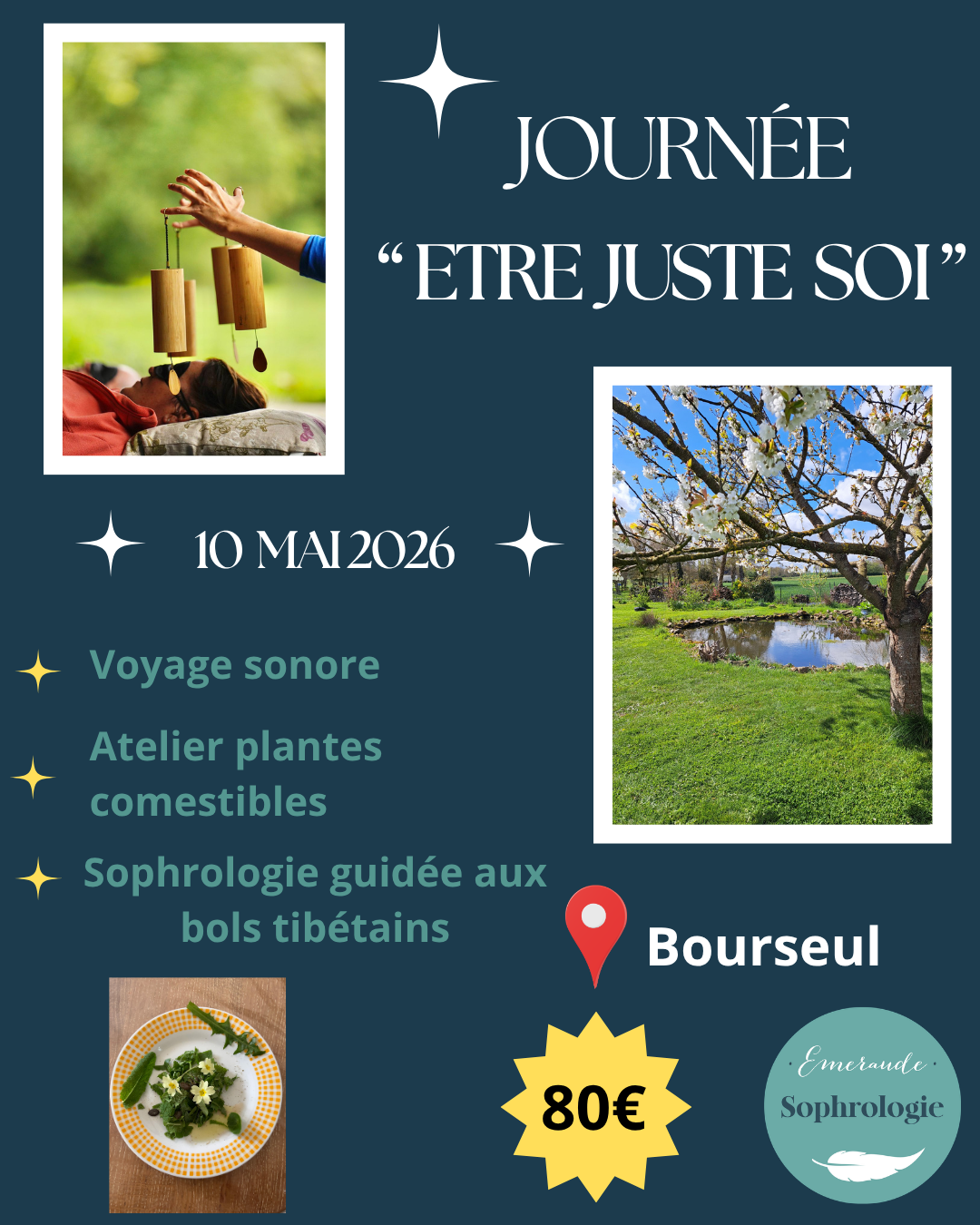 Journée bien-etre à bourseul atelier plantes comestibes voyage sonore sophrologie Delphine Emeraude Sophrologie Dinan Taden Cote d'armor cote d'emeraude